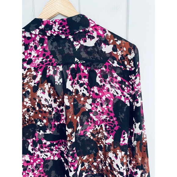 Diane von Furstenberg Top 0 Lorelei Silk Shirt Printed Chiffon Magenta Black - Picture 7 of 7